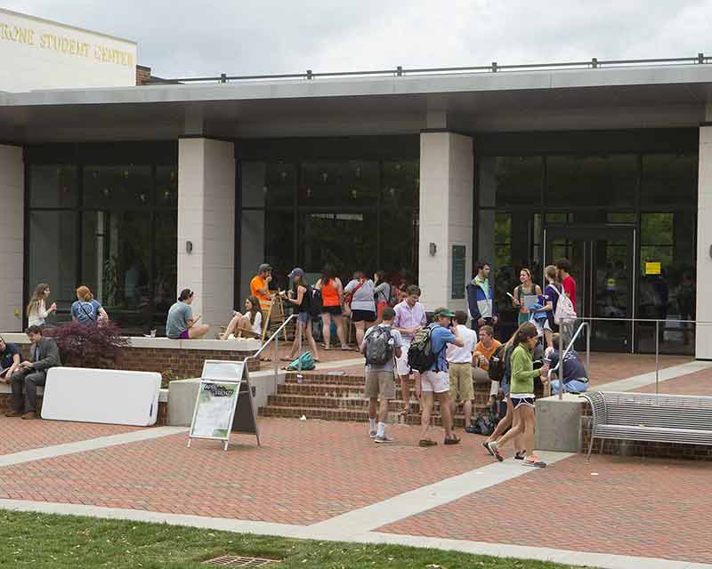 Many students enjoy the outdoor patio at Trone