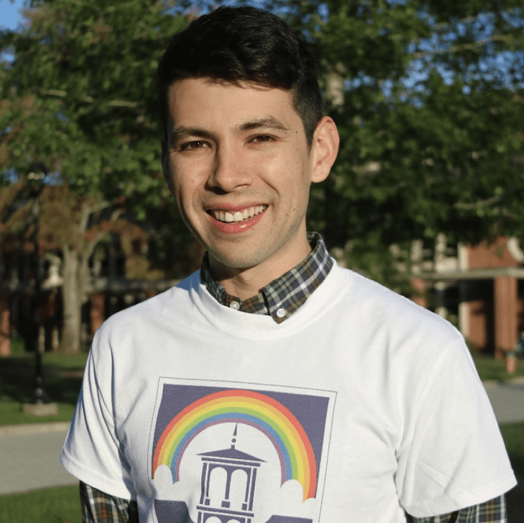 Alex Francis-Ratte in Furman Rainbow shirt