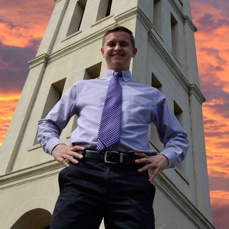 Hart Zwingelberg in front of the Bell Tower